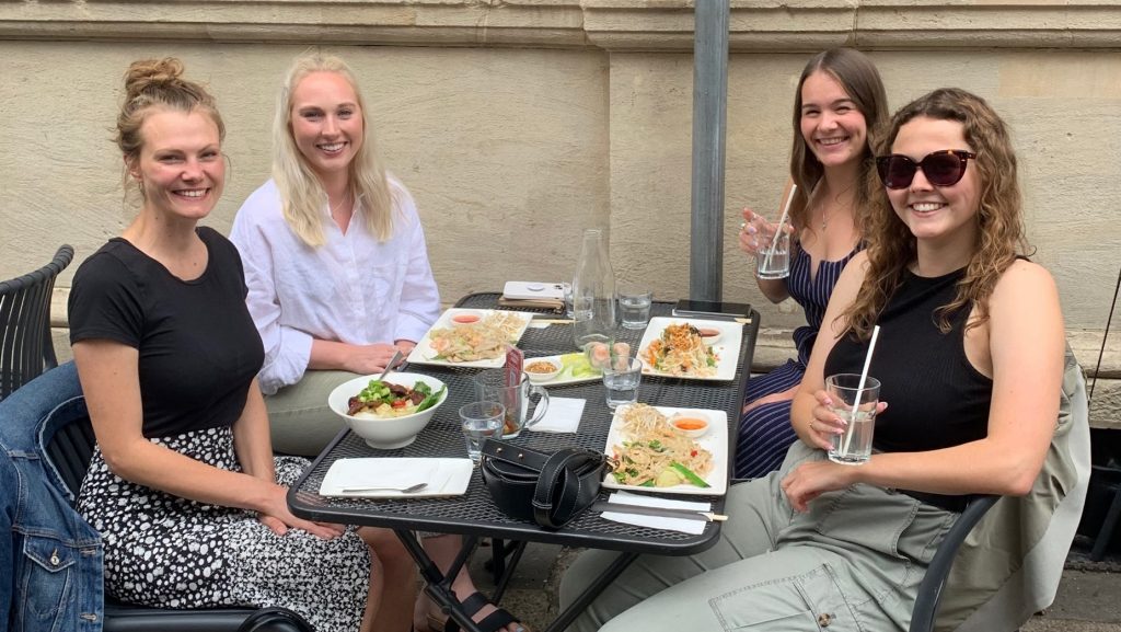 Teagan out for a team lunch with Mattie, Beth and Harriet.